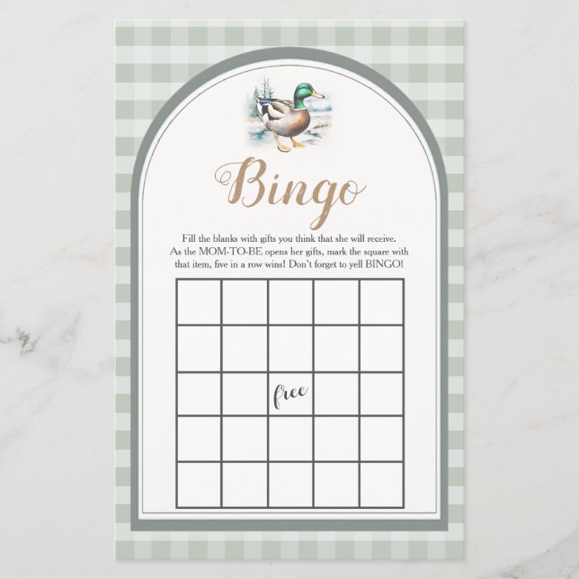 Sweet Little Duckling Gingham Baby Shower Bingo (Vorderseite)