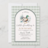 Sweet Little Duckling Mallard Gingham Baby Shower Einladung (Vorderseite)