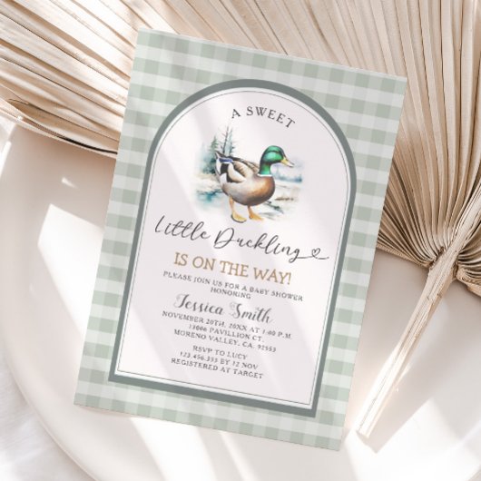 Sweet Little Duckling Mallard Gingham Baby Shower Einladung
