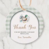 Sweet Little Duckling Mallard Gingham Baby Shower Geschenkanhänger (Vorderseite)