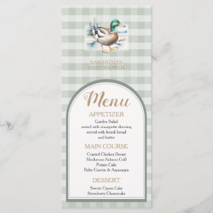 Sweet Little Duckling Mallard Gingham Baby Shower Menükarte