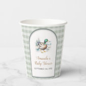Sweet Little Duckling Mallard Gingham Baby Shower Pappbecher (Rückseite)