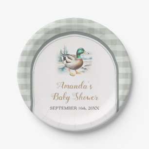 Sweet Little Duckling Mallard Gingham Baby Shower Pappteller