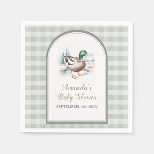 Sweet Little Duckling Mallard Gingham Baby Shower Serviette
