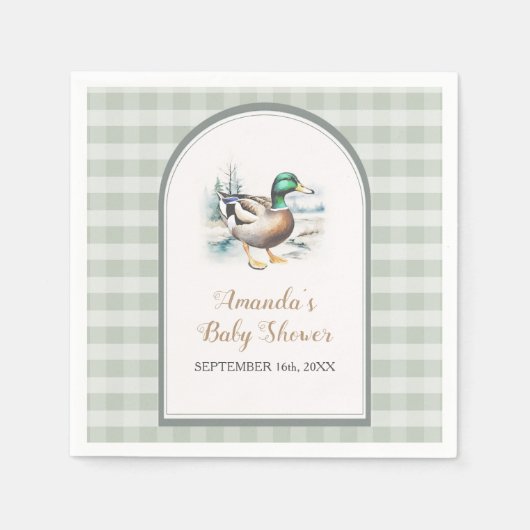 Sweet Little Duckling Mallard Gingham Baby Shower Serviette (Vorderseite)