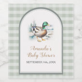 Sweet Little Duckling Mallard Gingham Baby Shower Weinetikett (Einzelnes Label)