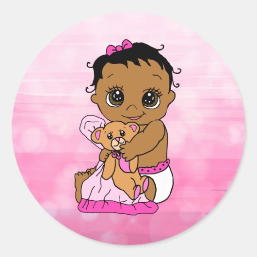 Sweet Little Ethnic Baby mit Teddy Bear Pink Runder Aufkleber (Vorderseite)
