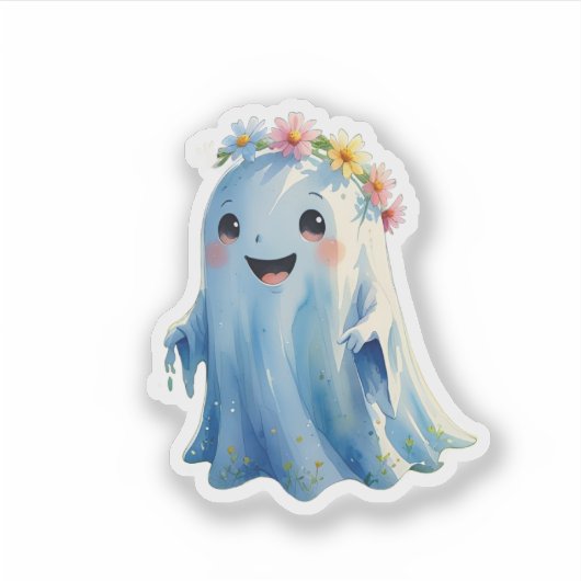 Sweet Little Ghost Sticker mit Blume Crown | C (Vorderseite)