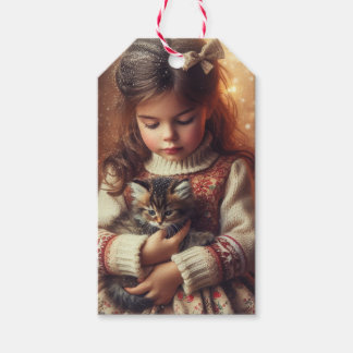 Sweet Little Girl and Kitten Christmas Geschenkanhänger
