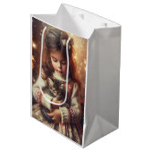 Sweet Little Girl and Kitten Christmas Mittlere Geschenktüte (Vorderseite Schrägansicht)