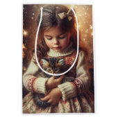 Sweet Little Girl and Kitten Christmas Mittlere Geschenktüte (Vorderseite)