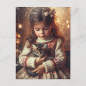 Sweet Little Girl and Kitten Christmas Postkarte (Vorderseite)