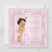 Sweet Little Girl Baby Shower Pearls Lace Brünett Einladung (Vorderseite)