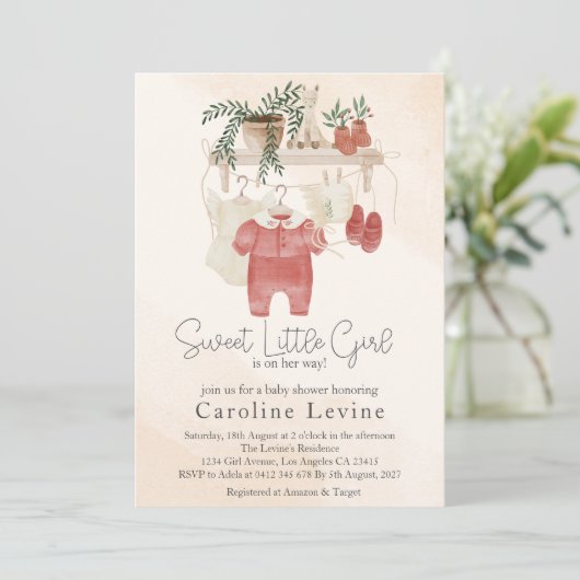 Sweet Little Girl Boho Kleidung Kinderdusche Einladung (Stehend Vorderseite)