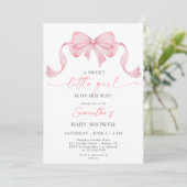 Sweet Little Girl Coquette Bow Border Baby Dusche Einladung (Stehend Vorderseite)