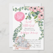 Sweet Little Girl Pink Balloon Eucalyptus Elephant Einladung (Vorderseite)