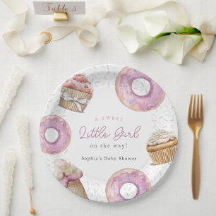 Sweet Little Girl Pink Cupcake & Donut Baby Dusche Pappteller