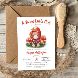 Sweet Little Girl Red Mushroom Baby Dusche Einladung