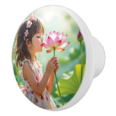 Sweet Little Girl Smelling a Flower Keramikknauf (Rechts)