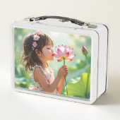 Sweet Little Girl Smelling a Flower Personalized Metall Brotdose (Rückseite)