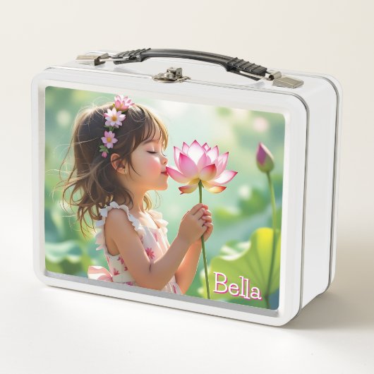 Sweet Little Girl Smelling a Flower Personalized Metall Brotdose (Vorderseite)