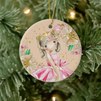 Sweet Little Gold Glitter Blush Ballerina Christma Keramik Ornament
