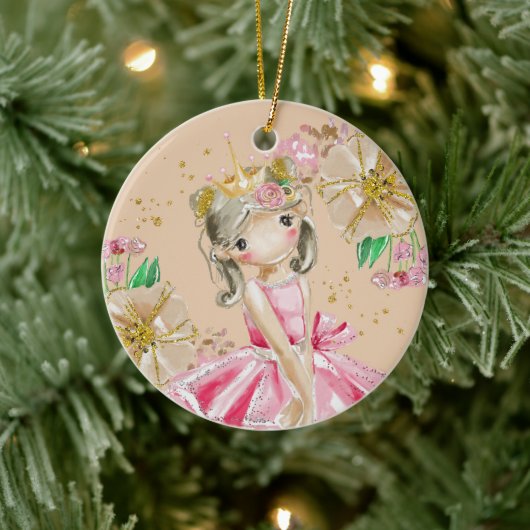 Sweet Little Gold Glitter Blush Ballerina Christma Keramik Ornament (Baum)