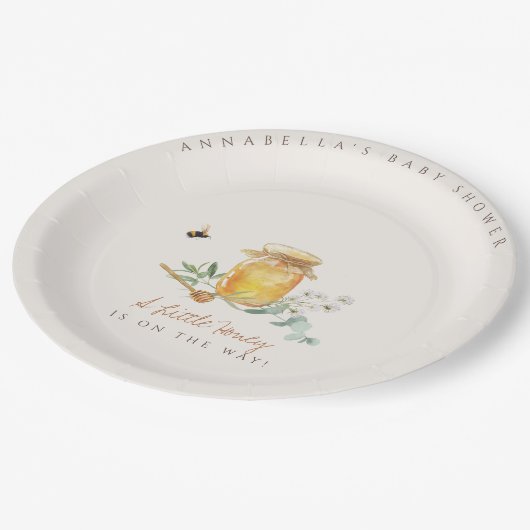 Sweet Little Honey Baby Dusche Begrüßungszeichen Pappteller (Schrägansicht)