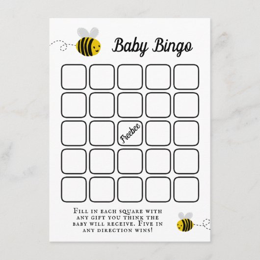 Sweet Little Honey Bee Baby Shower Bingo Game Begleitkarte (Vorderseite)