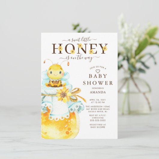 Sweet Little Honey Bee Baby Shower Einladung (Stehend Vorderseite)