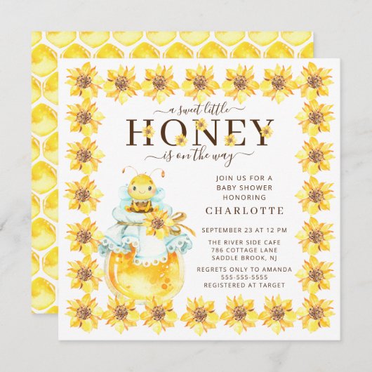 Sweet Little Honey Bee Baby Shower Einladung (Vorne/Hinten)
