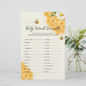 Sweet Little Honey Bee Baby Shower Word Scramble (Stehend Vorderseite)