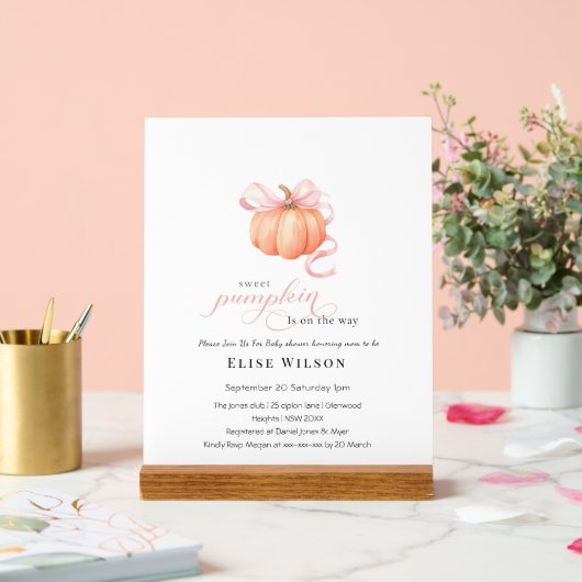 Sweet Little Kürbis Pink Bogen ist auf dem Weg Acrylschild (Hochzeit)