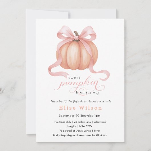 Sweet Little Kürbis Pink Bogen ist auf dem Weg Einladung (Vorderseite)