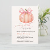 Sweet Little Kürbis Pink Bogen ist auf dem Weg Einladung (Stehend Vorderseite)