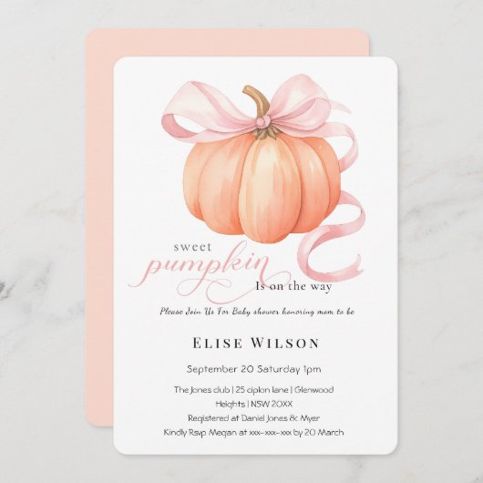 Sweet Little Kürbis Pink Bogen ist auf dem Weg Einladung (Vorne/Hinten)