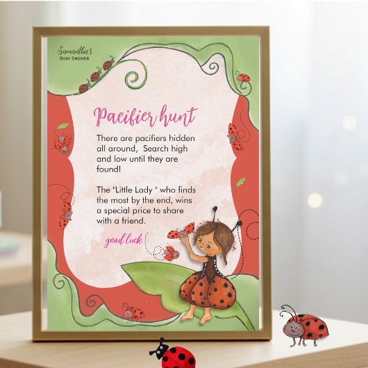 Sweet Little Ladybug Pacifier Hunter Game Sign Einladung