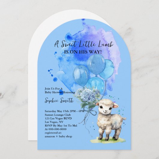 Sweet Little Lamb Baby Dusche Blue Hydrangea Arch Einladung (Vorne/Hinten)