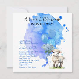 Sweet Little Lamb Baby Dusche Blue Square Einladung