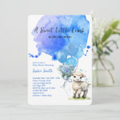 Sweet Little Lamb Baby Dusche Blue Wasserfarbe Einladung (Stehend Vorderseite)