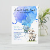 Sweet Little Lamb Baby Dusche Blue Wasserfarbe Einladung (Stehend Vorderseite)