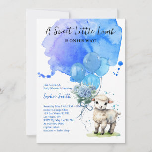 Sweet Little Lamb Baby Dusche Blue Wasserfarbe Einladung