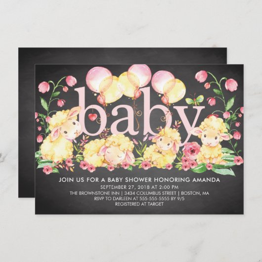 Sweet Little Lamb Baby Dusche Einladung (Vorne/Hinten)