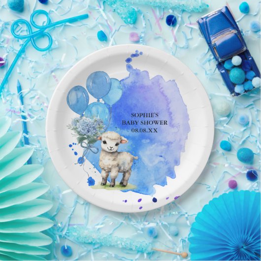 Sweet Little Lamb Blue Hydrangea Balloon Pappteller (Party)
