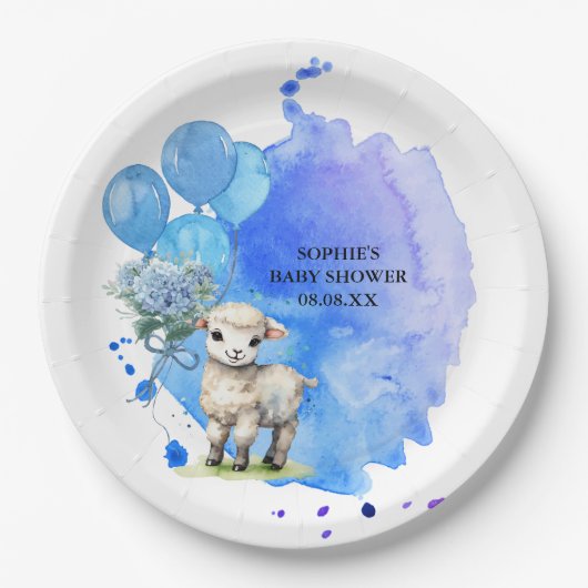 Sweet Little Lamb Blue Hydrangea Balloon Pappteller (Vorderseite)