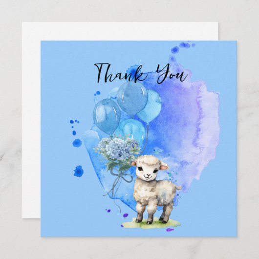 Sweet Little Lamb Blue Hyrangea Square Vielen Dank Einladung (Vorne/Hinten)