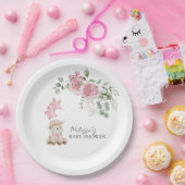 Sweet Little Lamb Girl Pink Roses Blume Grüne Pappteller (Party)