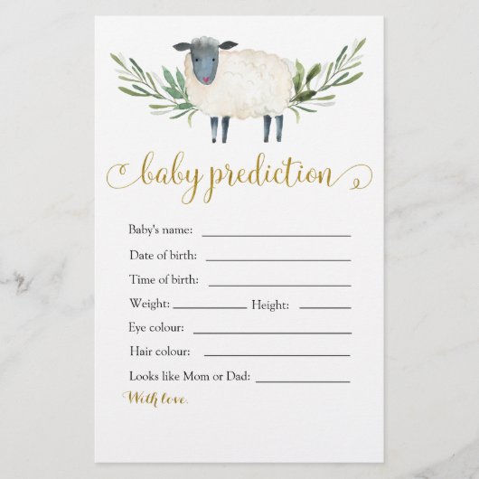 Sweet Little Lamb Greenery Baby Prediction (Vorderseite)