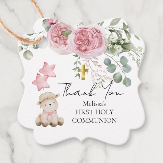 Sweet Little Lamb Greenery Erste Heilige Kommunion Geschenkanhänger (Vorderseite)