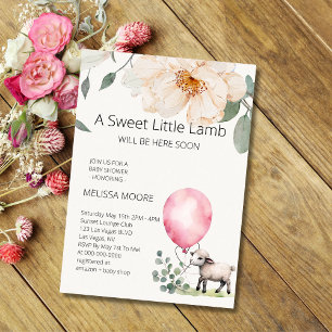 Sweet Little Lamb Pink Ballon Grüne Einladung